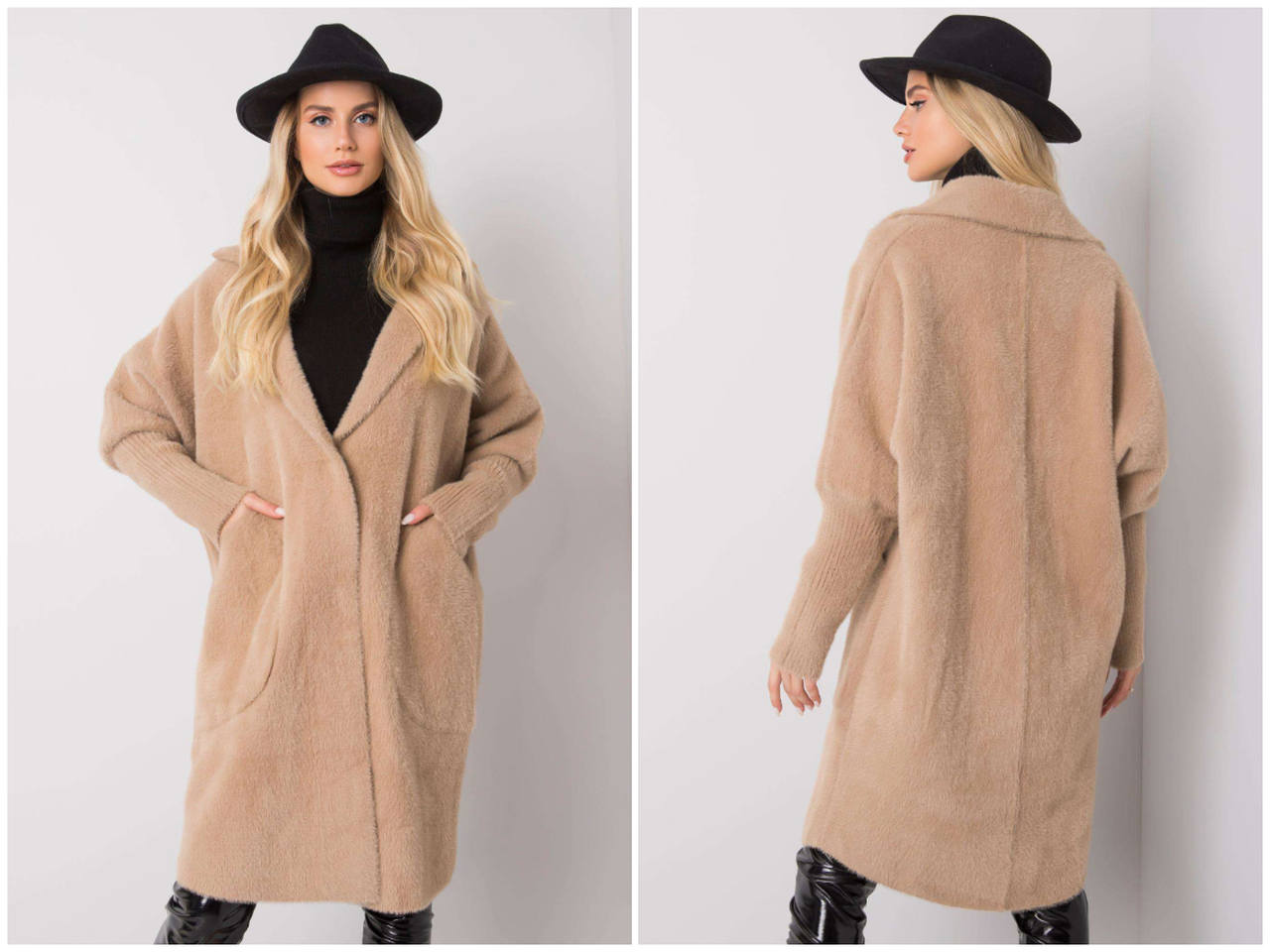 Płaszcz alpaka w hurcie online - krótki beżowy płaszcz